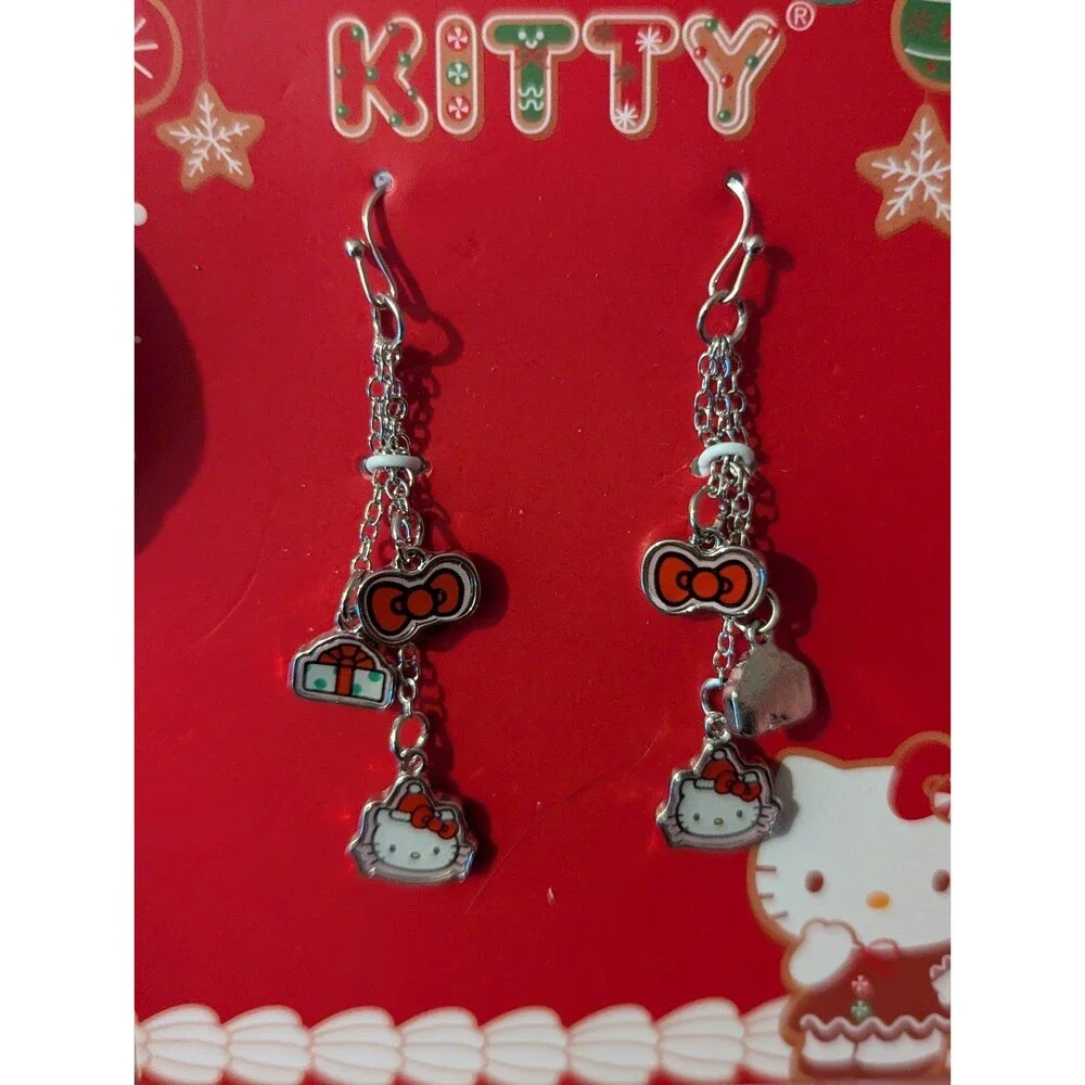 Hello Kitty Holiday Christmas Novelty Dangling Charm Earrings - Picture 2 of 3